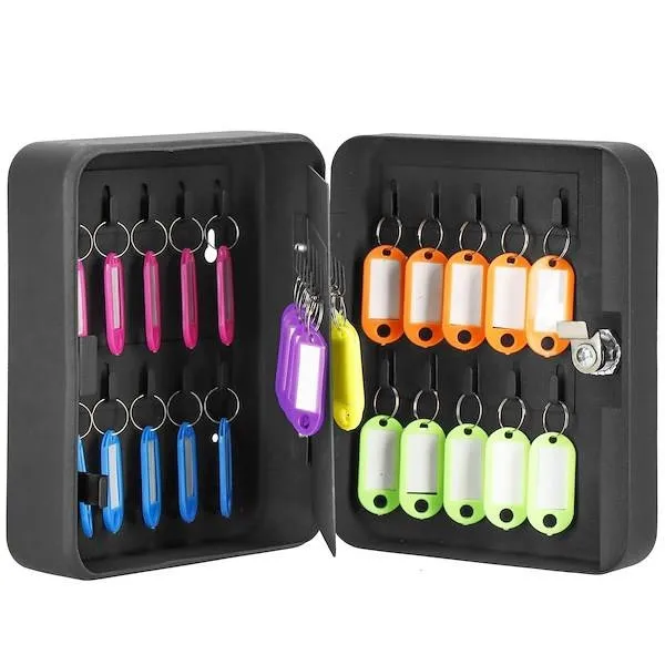 Skrzynka na klucze z 30 zawieszkami, metalowy sejf, kasetka czarna