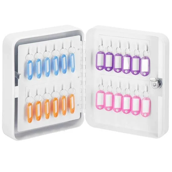 Skrzynka na klucze z 48 zawieszkami, metalowy sejf, kasetka biała