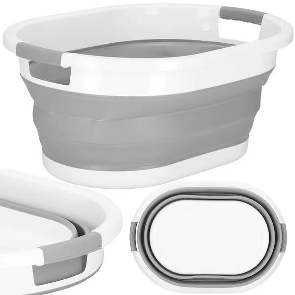 Kosz na pranie składany 39L miska wiaderko szaro-białe