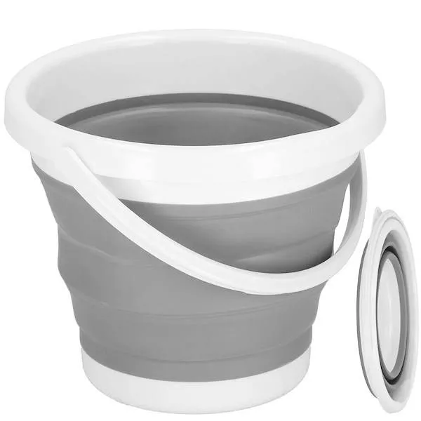 Wiaderko składane 5 L uniwersalny silikonowy pojemnik szaro-biały