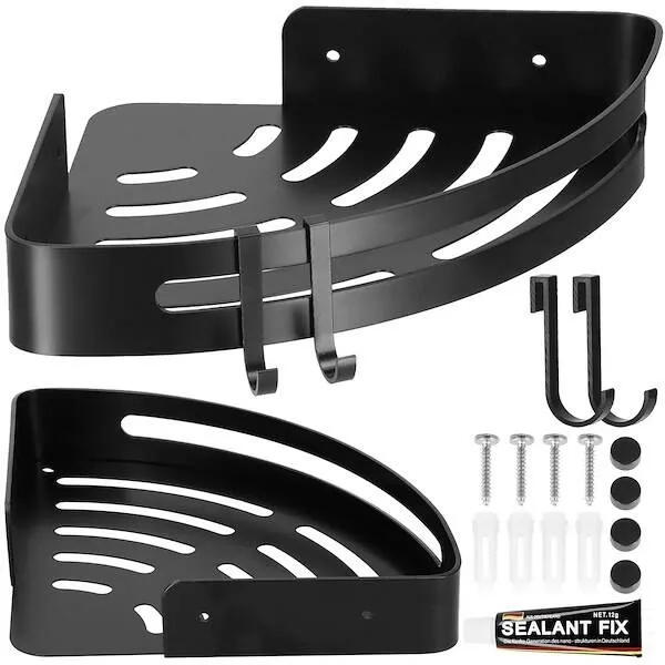 Półki łazienkowe narożne pod prysznic 2 szt. 30x22,5 cm aluminiowe czarne