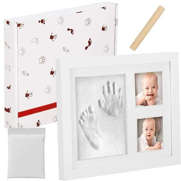 Ramka na zdjęcia z odciskiem rączki i stópki odlew glinka biała