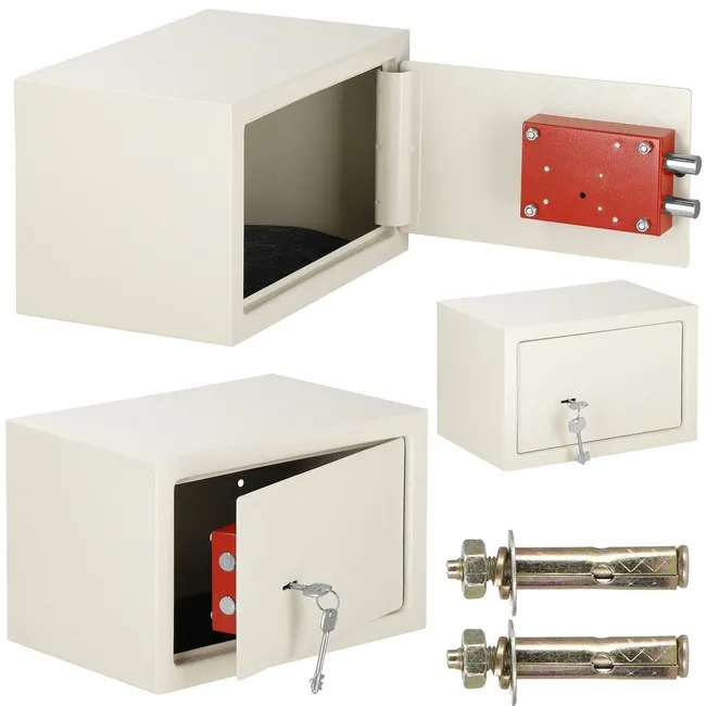 Sejf domowy na pieniądze, kasetka, skrzynka 31 cm beżowy