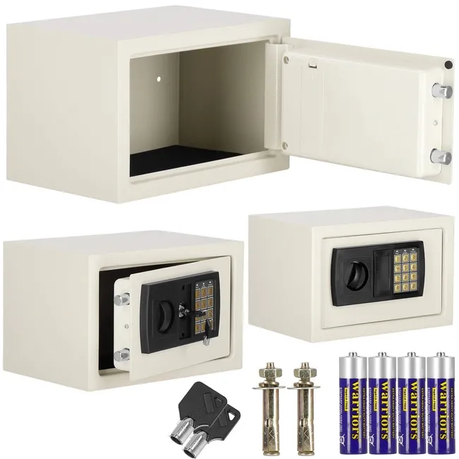 Sejf domowy na pieniądze, kasetka z zamkiem elektronicznym, skrzynka pancerna beżowa