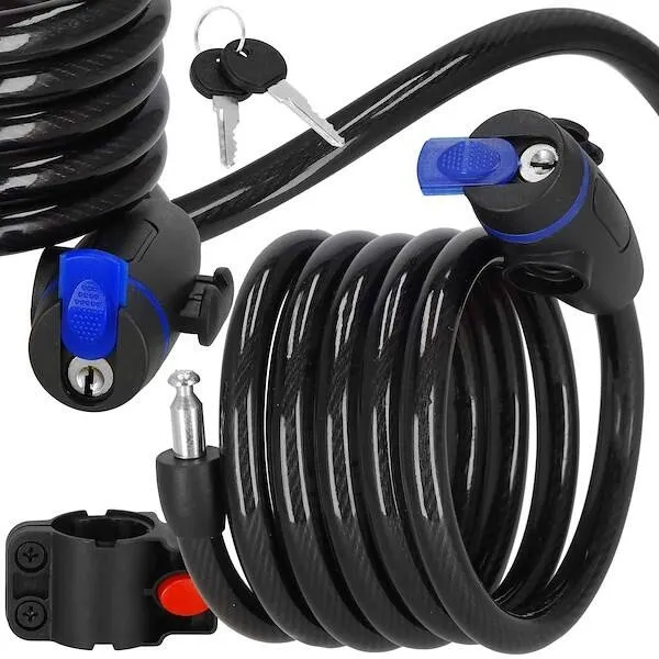 Zapięcie rowerowe, blokada na rower linka na klucz czarny 180 cm