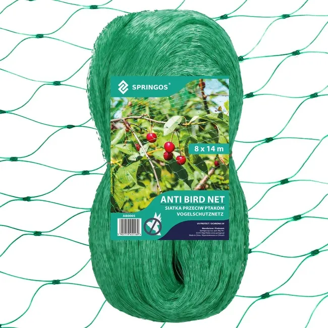 Siatka na ptaki zabezpieczająca ochronna 8x14m z szpilkami mocującymi 14 szt. zielona