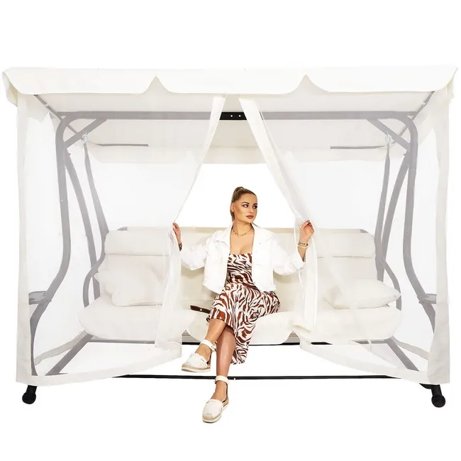 Huśtawka ogrodowa z daszkiem 4-osobowa kremowa