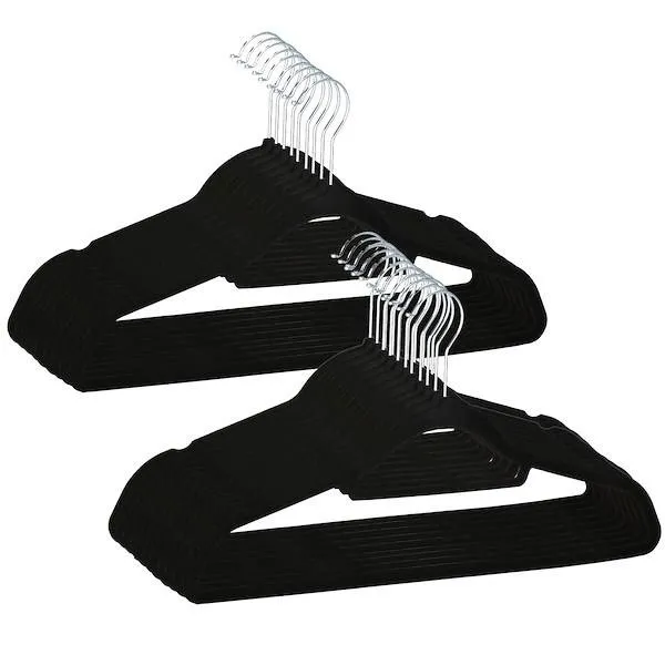 Wieszak welurowy na ubrania 20 szt. czarny