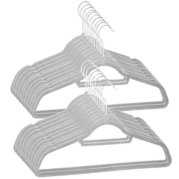 Wieszak welurowy na ubrania 20 szt. jasnoszary