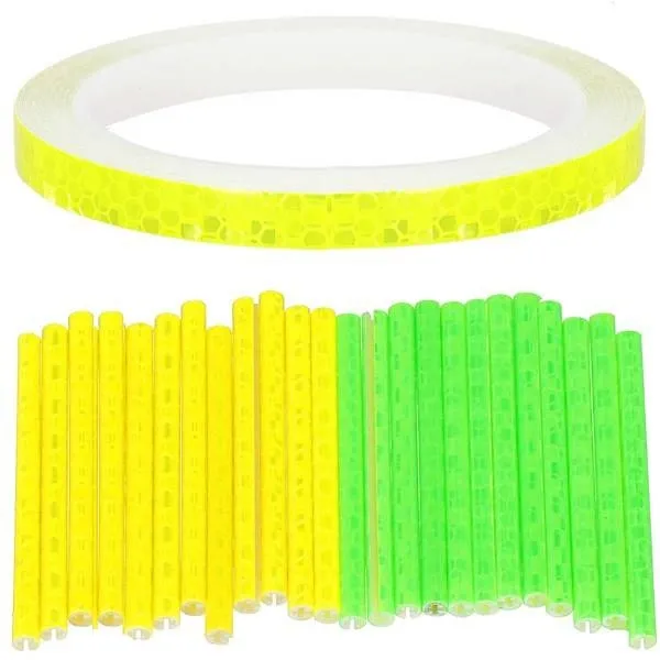 Taśma odblaskowa 8 m i rurki odblaskowe na szprychy roweru 24 szt. żółte/zielone