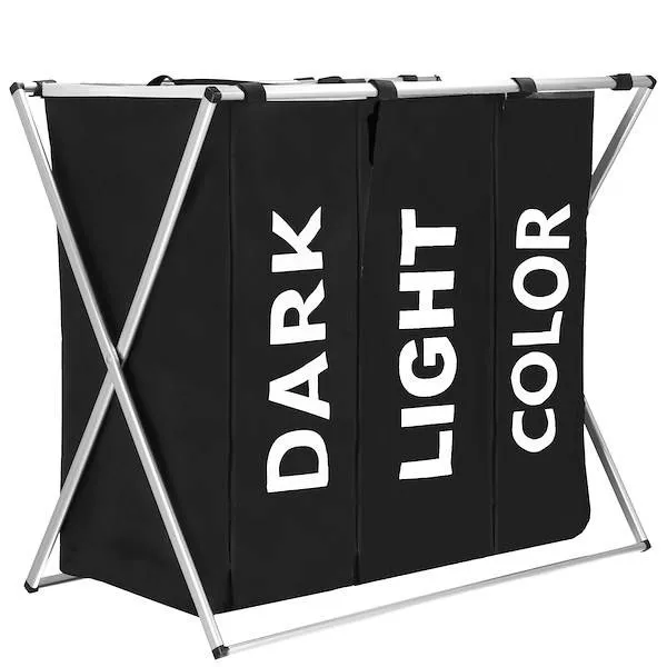 Kosz na pranie z trzema komorami 146 L składany pojemnik czarny