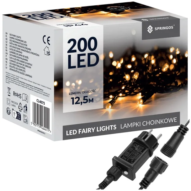 Lampki choinkowe 200 led biały ciepły 12,5 m oświetlenie świąteczne IP44