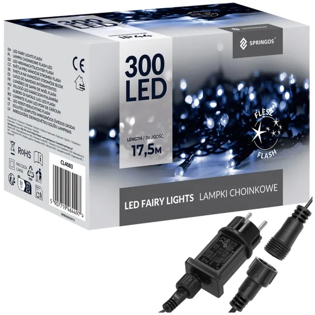 Lampki choinkowe 300 led niebieski + biały zimny flash 15m oświetlenie świąteczne IP44