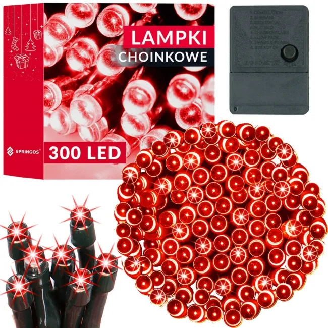 Lampki choinkowe 300 led czerwony 21,5 m oświetlenie świąteczne