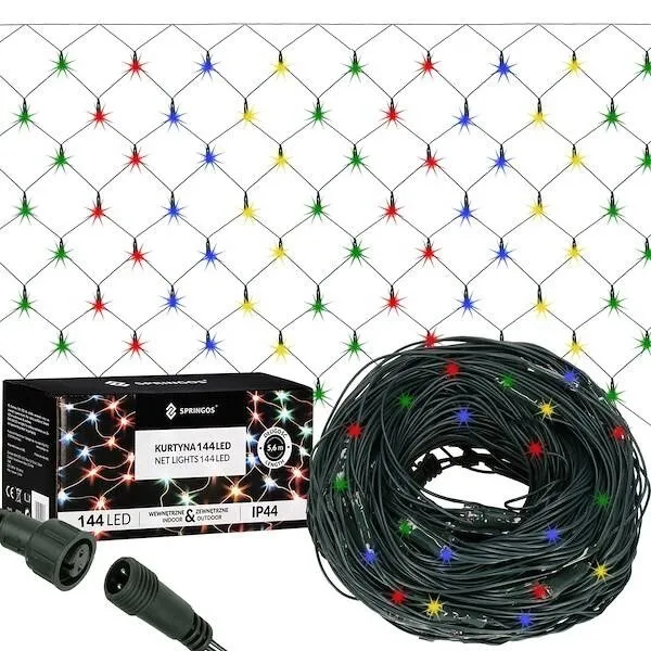 Kurtyna świetlna multikolor 144 Led lampki wewnętrzno-zewnętrzne siatka z programatorem