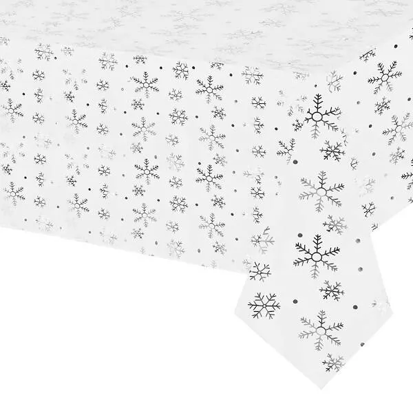 Bieżnik na stół świąteczny 220x140cm obrus świąteczny w śnieżynki biały