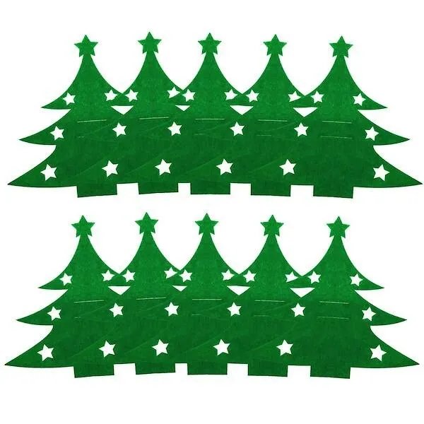 Kieszonki na sztućce 10szt. świąteczne etui, pokrowce choinki zielone