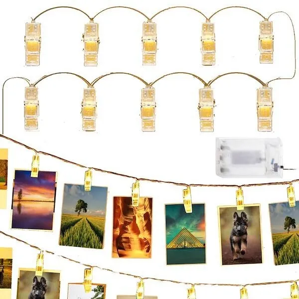 Klipsy Lampki LED klamerki spinacze na zdjęcia 20 LED ciepły biały