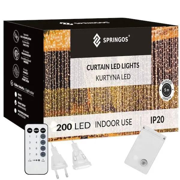 Kurtyna świetlna 200 led girlanda, lampki sople biały ciepły