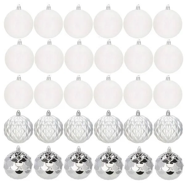 Bombki choinkowe 30 szt. ozdoby świąteczne zestaw 8 cm białe
