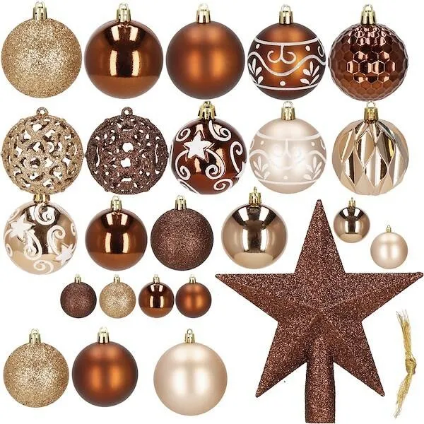 Bombki choinkowe 101 szt. ozdoby świąteczne zestaw z gwiazdą brązowe, rose gold