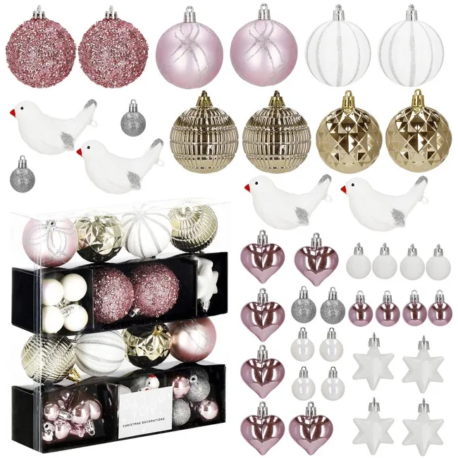 Bombki choinkowe 40 szt. ozdoby świąteczne różowe, białe