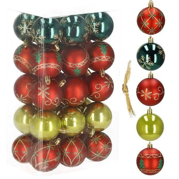 Bombki choinkowe 30 szt. ozdoby świąteczne zestaw 6cm zielony, czerwony