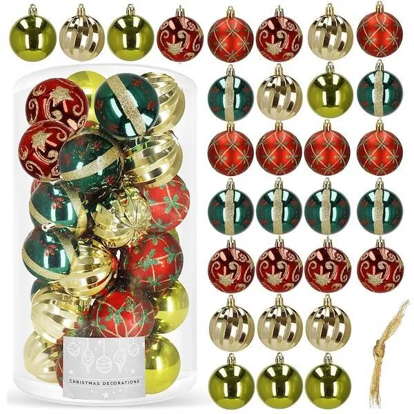 Bombki choinkowe 30 szt. ozdoby świąteczne zestaw 6cm zielony, czerwony, złoty