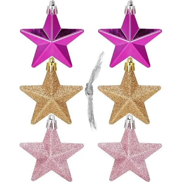 Bombki choinkowe 6 szt. gwiazdki ozdoby świąteczne zestaw różowy