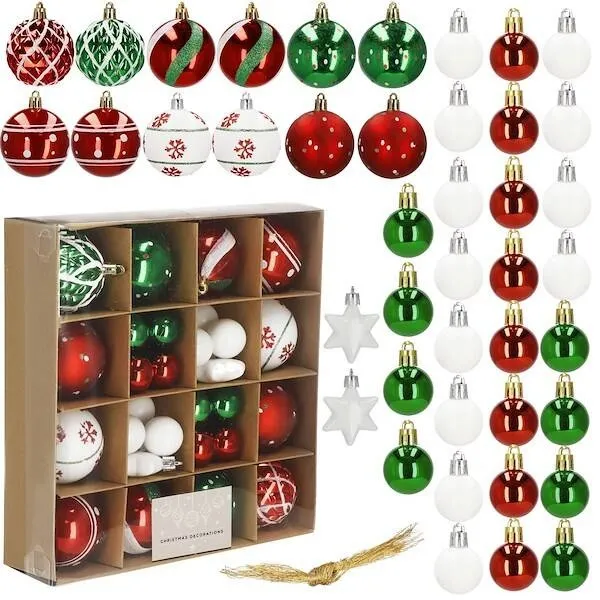 Bombki choinkowe 42 szt. ozdoby świąteczne zestaw czerwone, białe, złote