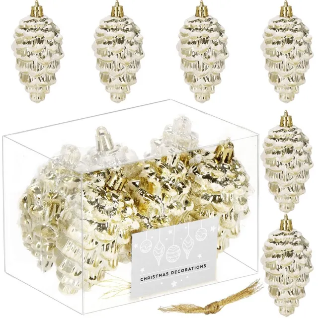 Zawieszki choinkowe szyszki 6 szt. ozdoby świąteczne 9,5 cm bombki złoty brokat