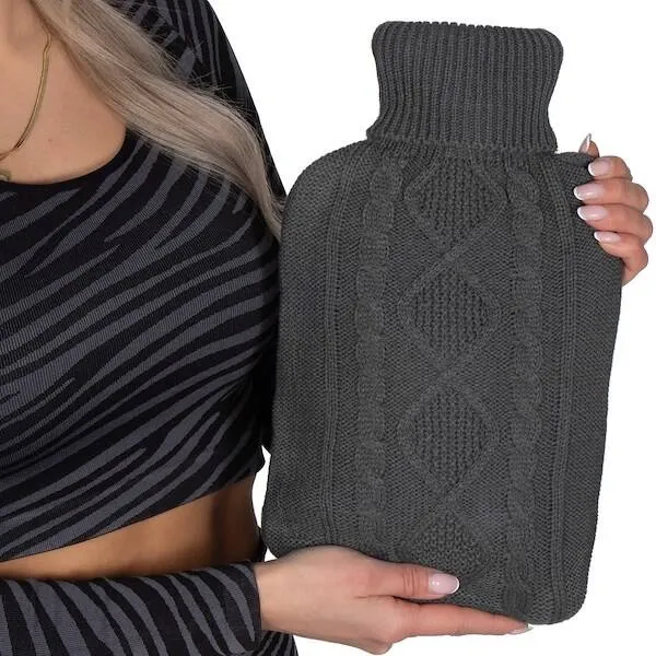 Termofor gumowy w pokrowcu sweterku ogrzewacz do rąk 2L szary