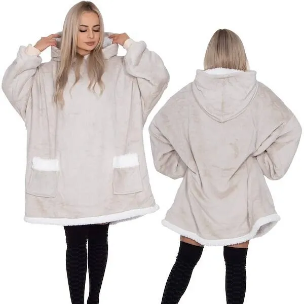 Kocobluza damska męska oversize koc bluza 2w1 z kapturem XXL ciepła jasnoszara