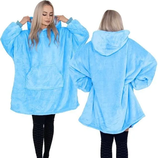 Kocobluza damska męska oversize koc bluza 2w1 z kapturem XXL ciepła morski niebieski