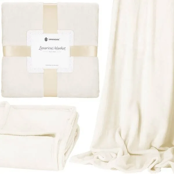 Narzuta na łóżko, pled 150x200cm dwustronny koc na kanapę kremowy