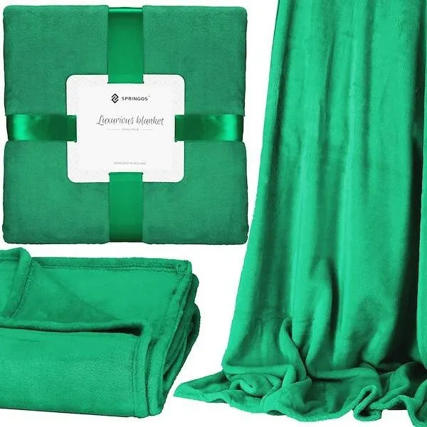 Narzuta na łóżko, pled 200x220 cm koc na kanapę zielony