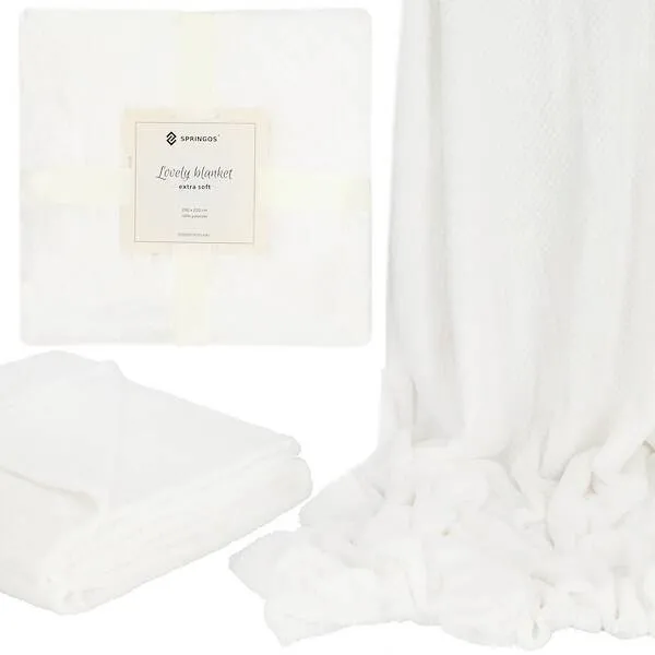 Narzuta na łóżko, pled 200x220 cm koc na kanapę biały