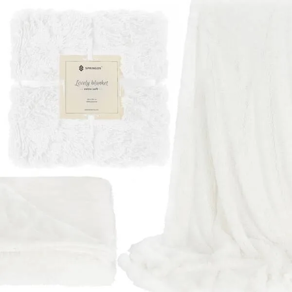 Narzuta na łóżko, pled 160x200 cm dwustronny koc włochacz na kanapę biały