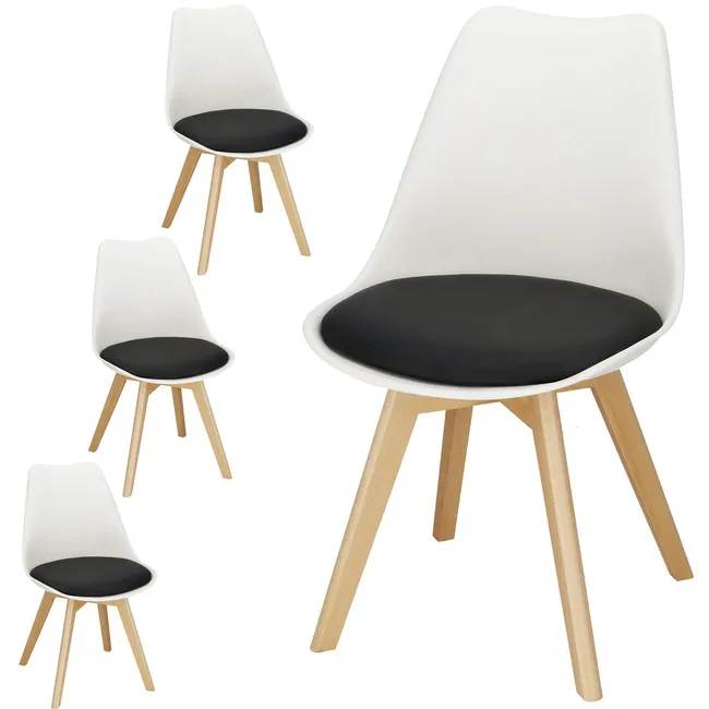 Krzesło skandynawskie krzesła 4 szt. do kuchni salonu jadalni Verde ekoskóra biało-czarne