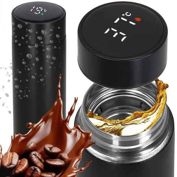 Termos 500 ml ze stali nierdzewnej kubek termiczny z wyświetlaczem temp. czarny