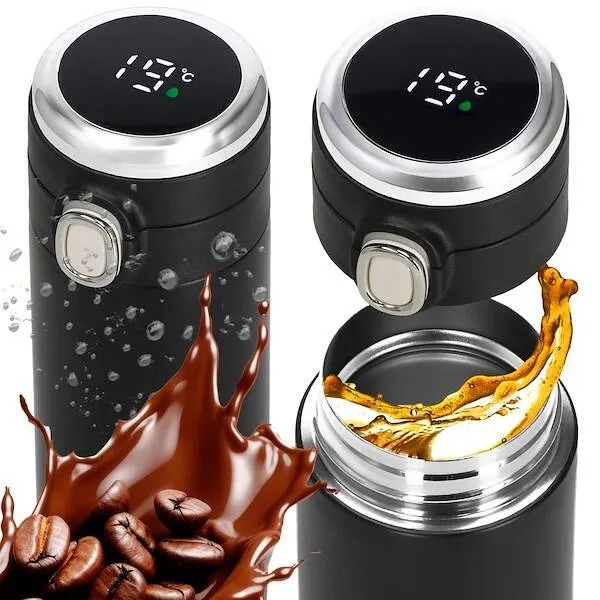 Kubek termiczny 350 ml ze stali nierdzewnej na kawę herbatę, z wyświetlaczem temp. czarny