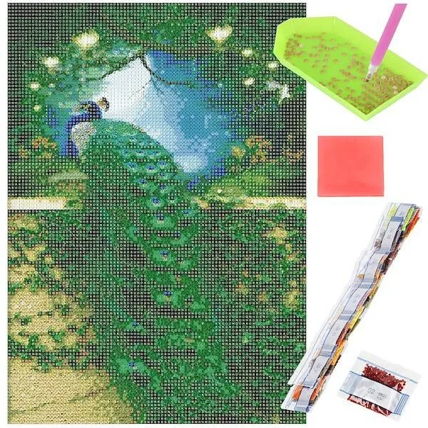 Haft diamentowy paw królewski mozaika diamentowa DIY 40x30 cm