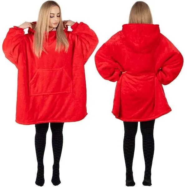 Kocobluza damska męska oversize koc bluza 2w1 z kapturem XXL ciepła czerwone