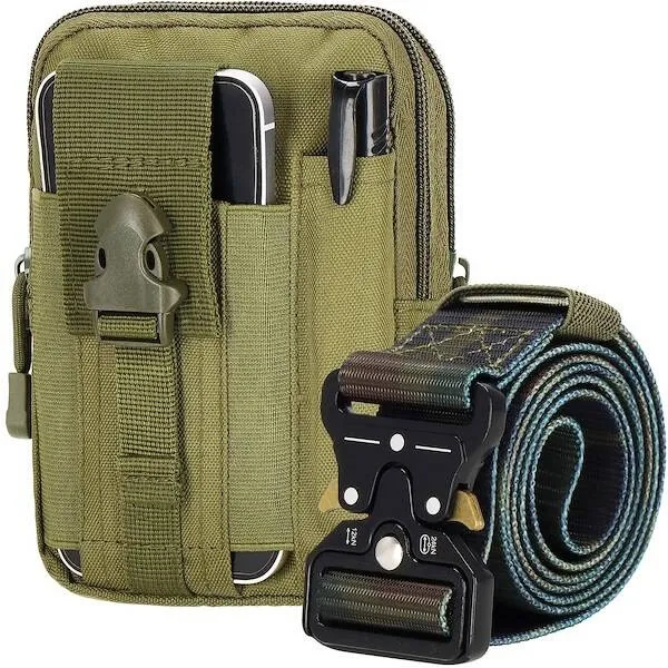 Nerka wojskowa i pas parciany QR zestaw saszetka taktyczna ratunkowa ciemny zielony