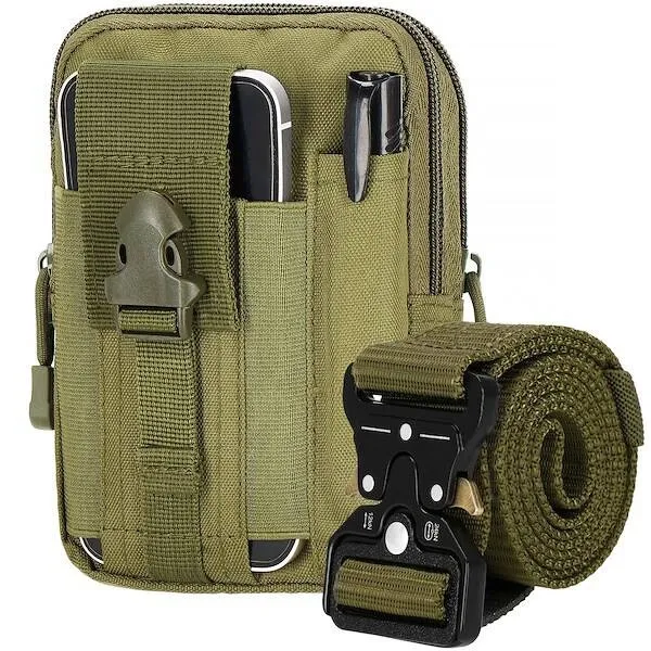 Nerka wojskowa i pas parciany QR zestaw saszetka taktyczna ratunkowa ciemny zielony