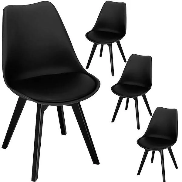 Krzesła skandynawskie 4 szt. do kuchni salonu jadalni Verde z poduszką czarne