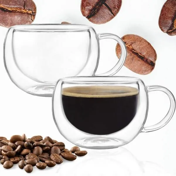 Szklanki termiczne do kawy i herbaty 2 szt. 300 ml z uchwytem i podwójnym dnem