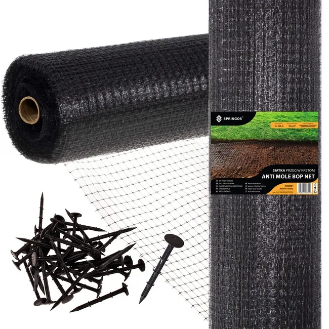 Siatka na krety 2 m x 300 m + kołki 300 szt. przeciw kretom, nornicom 30g/m2
