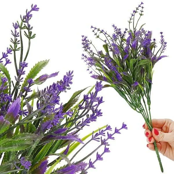 Sztuczna lawenda 35 cm bukiet kwiatowy 5 gałązek dekoracja roślinna fioletowa