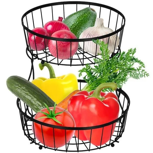 Podwójny kosz na owoce, koszyk metalowy 32,5x30 cm patera czarna